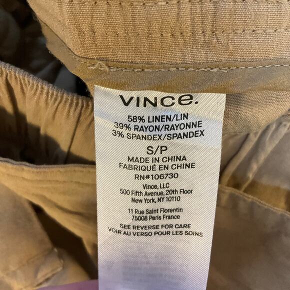 Vince Belted Linen Blend Crop Pants Straight Leg Khaki Casual Size S - Picture 5 of 9